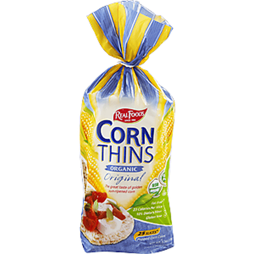slide 4 of 8, Del Real Foods Corn Thins, 5.3 oz