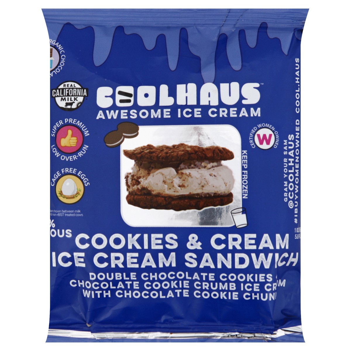 slide 7 of 7, Coolhaus Cookies & Cream with Double Chocolate Cookie Ice Cream Sandwich, 5.8 fl oz