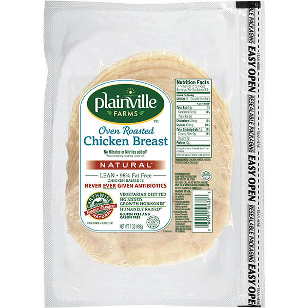 slide 1 of 1, Plainville Farms Oven Roasted Chicken Breast, Pre-Sliced, 7 oz