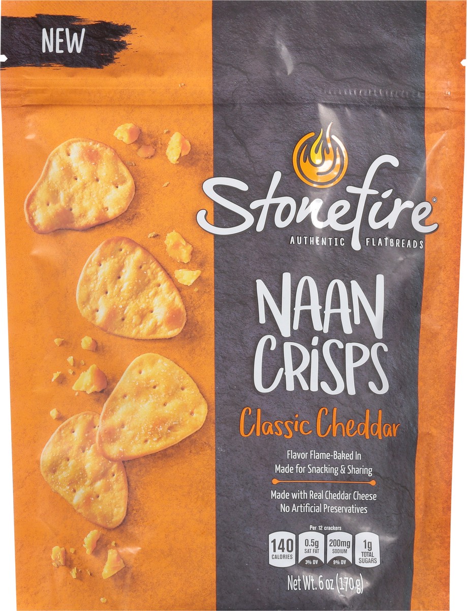 slide 8 of 14, Stonefire Classic Cheddar Naan Crisps, 6 oz