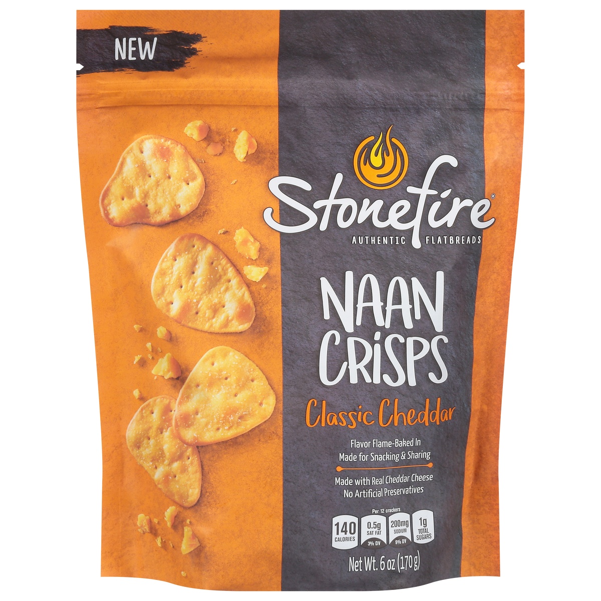 slide 1 of 1, Stonefire Classic Cheddar Naan Crisps, 6 oz