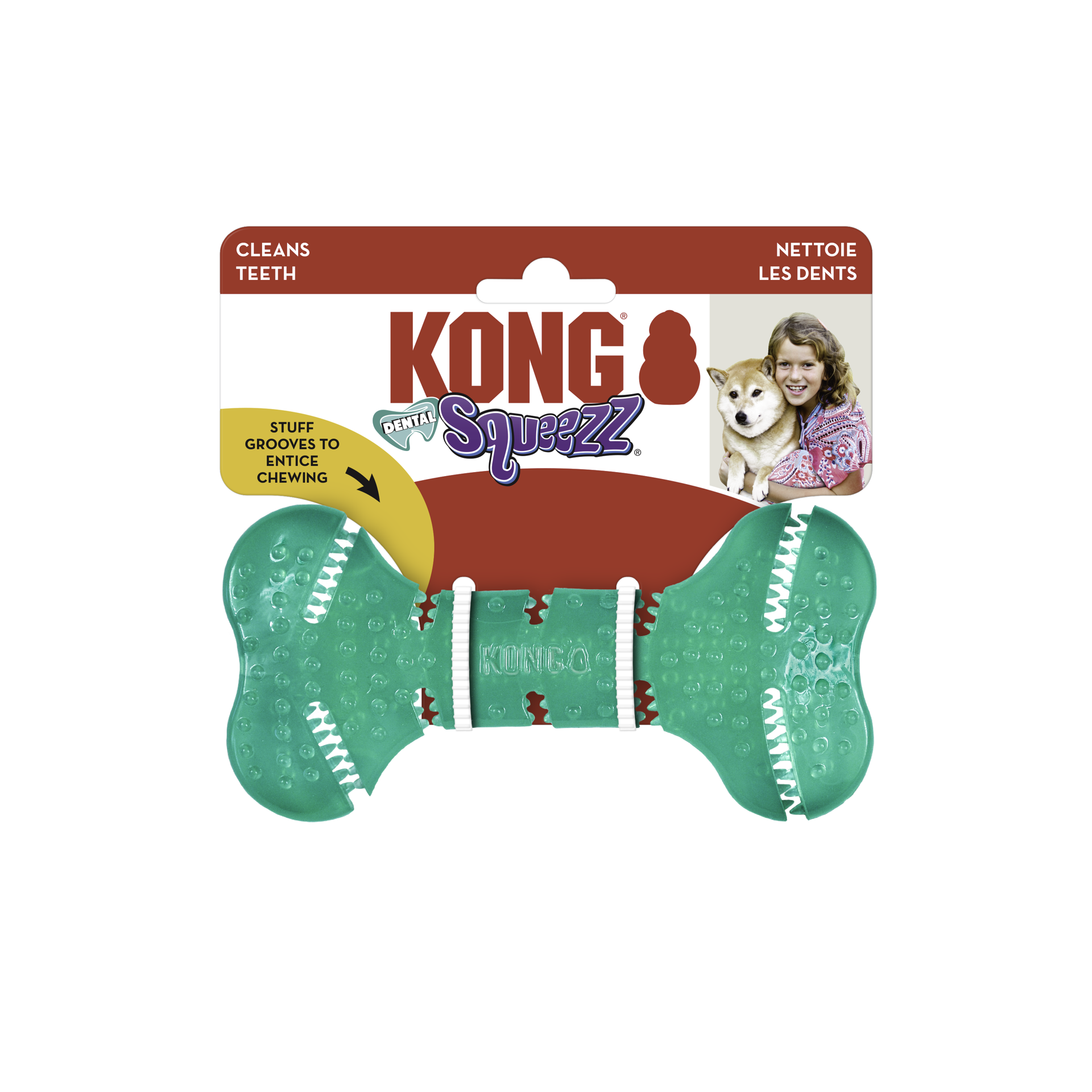 slide 4 of 4, KONG Squeezz Dental Bone Dog Toy, MED