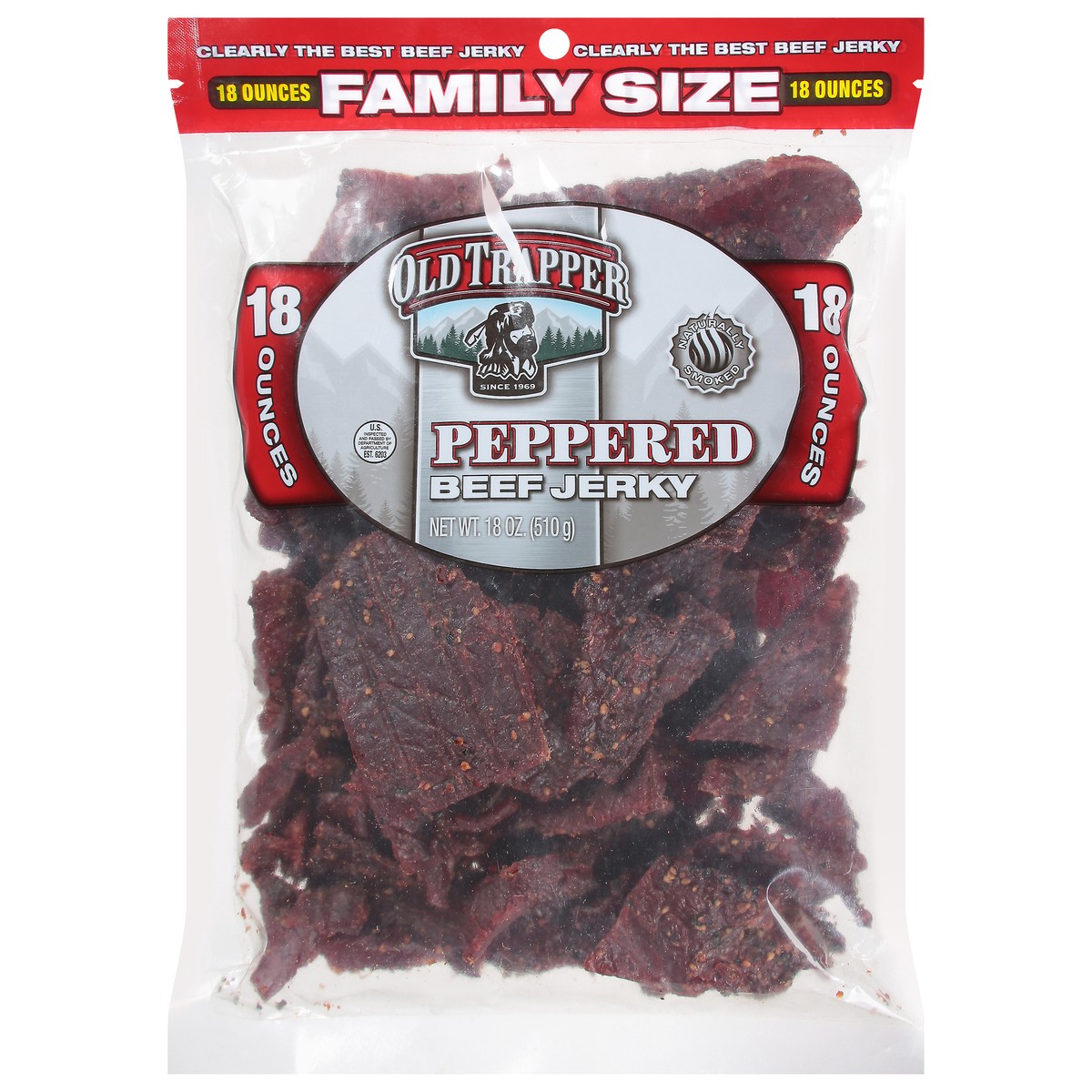 slide 1 of 13, Old Trapper Peppered Beef Jerky Family Size 18 oz, 18 oz