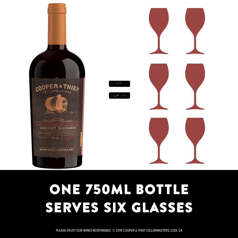 slide 6 of 7, Cooper and Thief Napa Valley Rye Barrel Aged Cabernet Sauvignon Red Wine, 750 mL Bottle, 25.36 fl oz