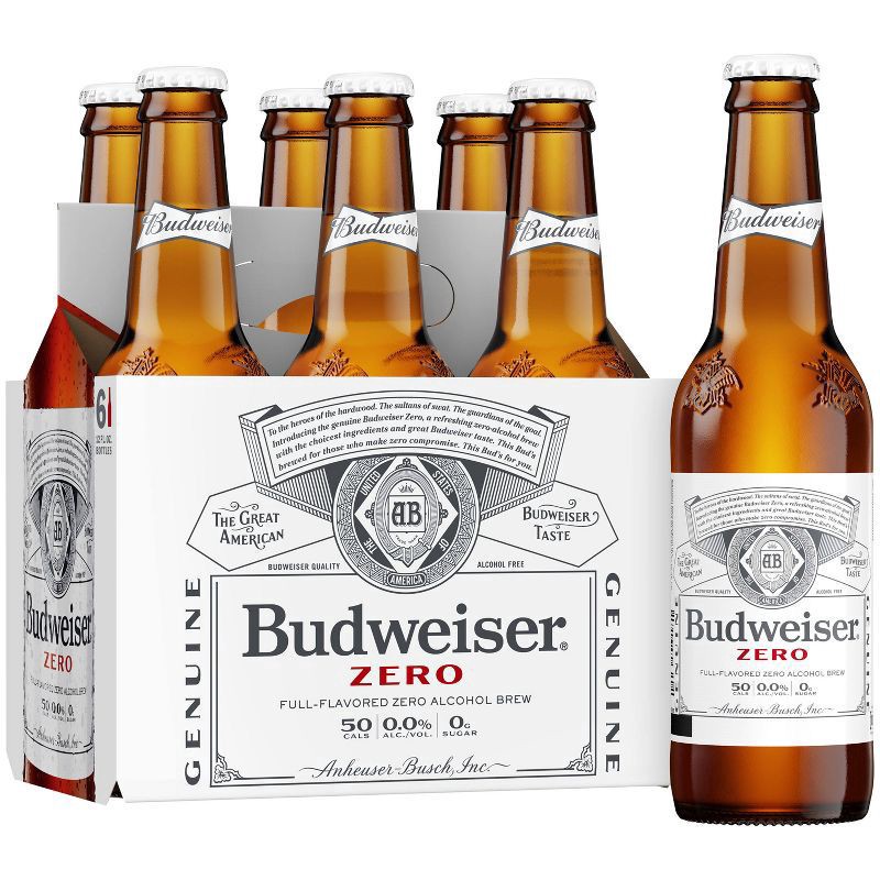 slide 1 of 25, Budweiser Zero Non Alcoholic Beer  6 pk / 12 fl oz Bottles, 6 ct; 12 oz