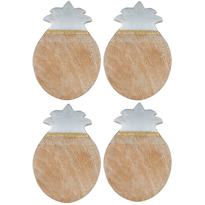 slide 1 of 1, Thirstystone Wood and Marble Pineapple Coasters with Gold Stripe, 4 ct