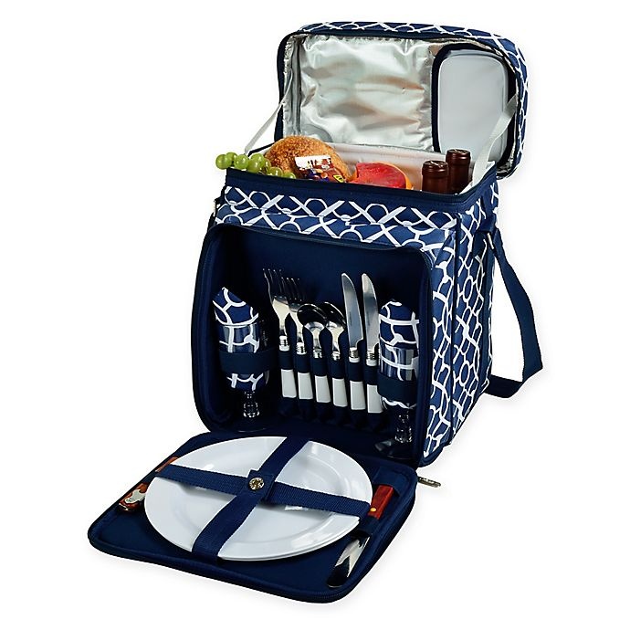 slide 1 of 2, Picnic At Ascot Picnic Cooler with Service For Blue Trellis, 2 in