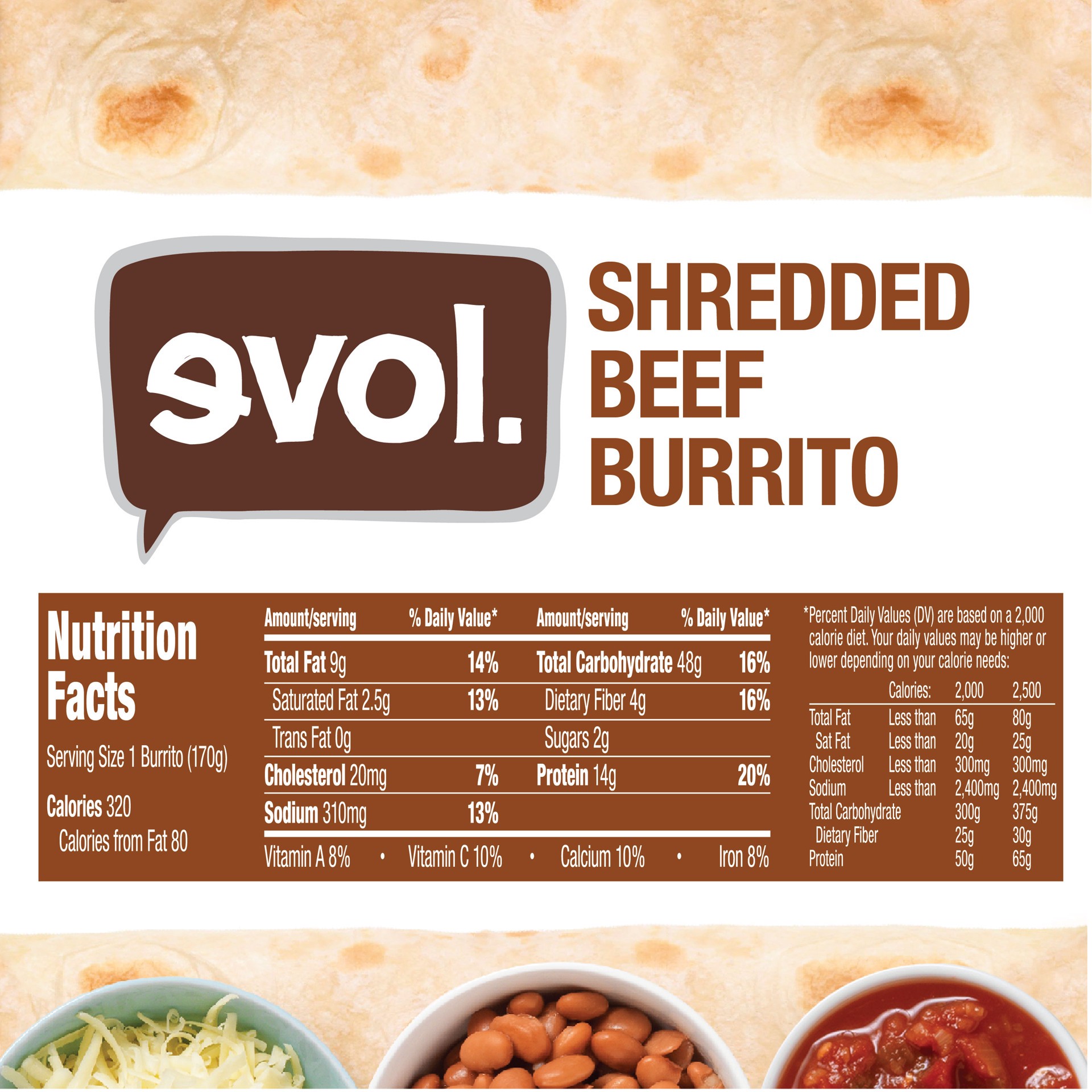 slide 5 of 5, EVOL Shredded Beef Burrito, 6 oz