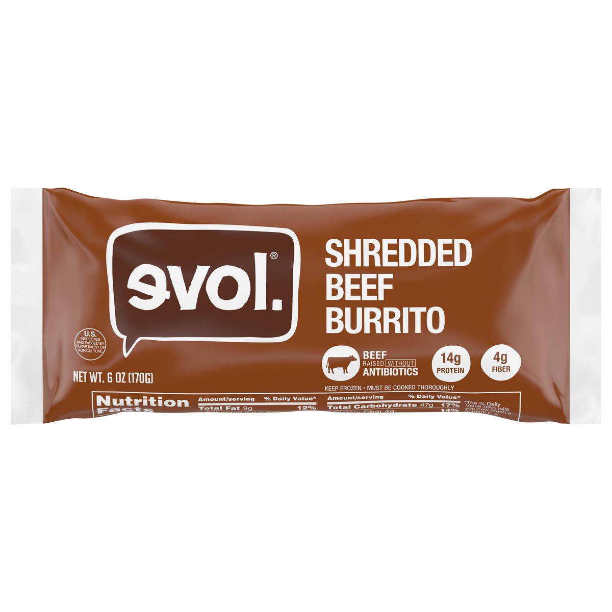 slide 1 of 5, EVOL Shredded Beef Burrito 6 oz, 6 oz