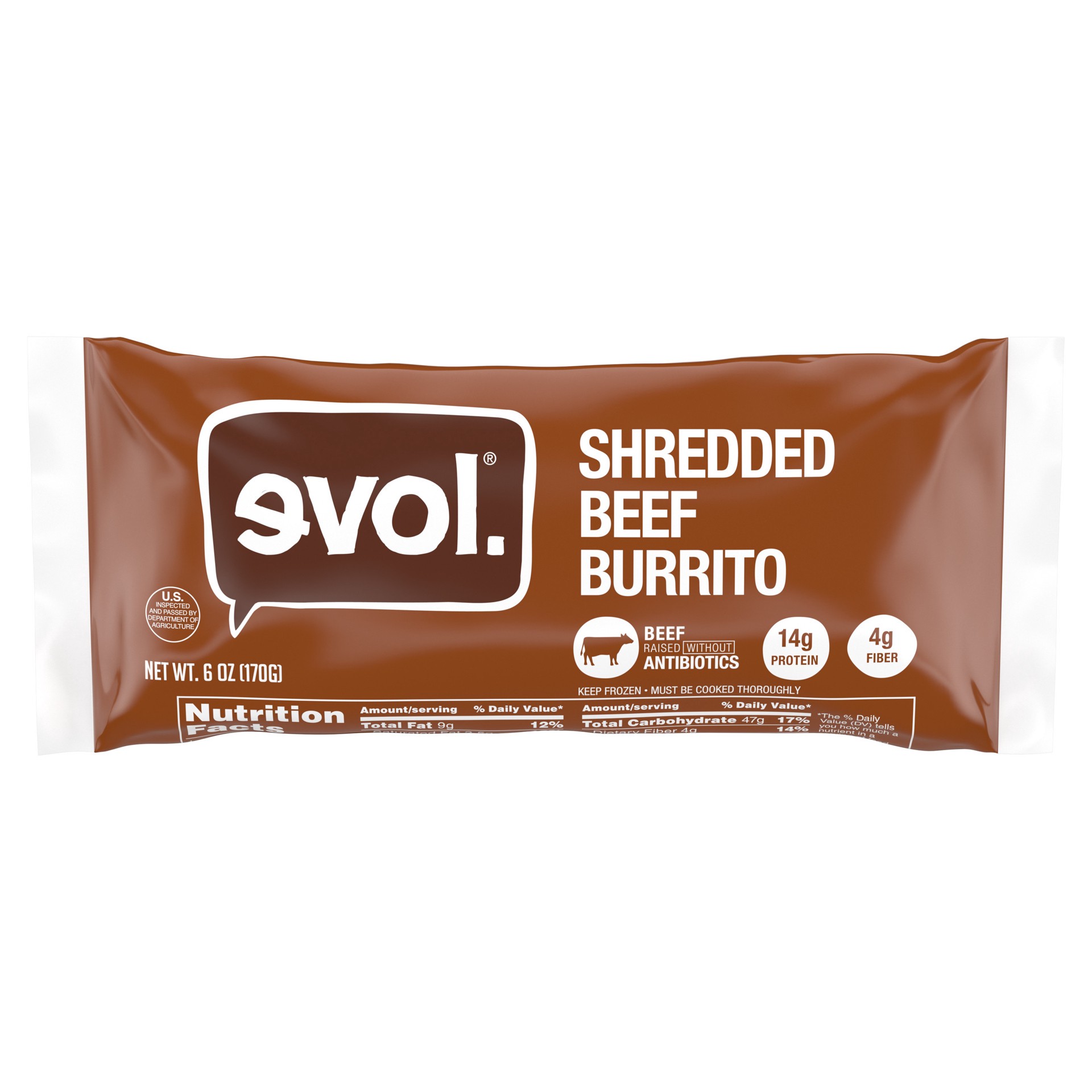 slide 1 of 5, EVOL Shredded Beef Burrito, 6 oz