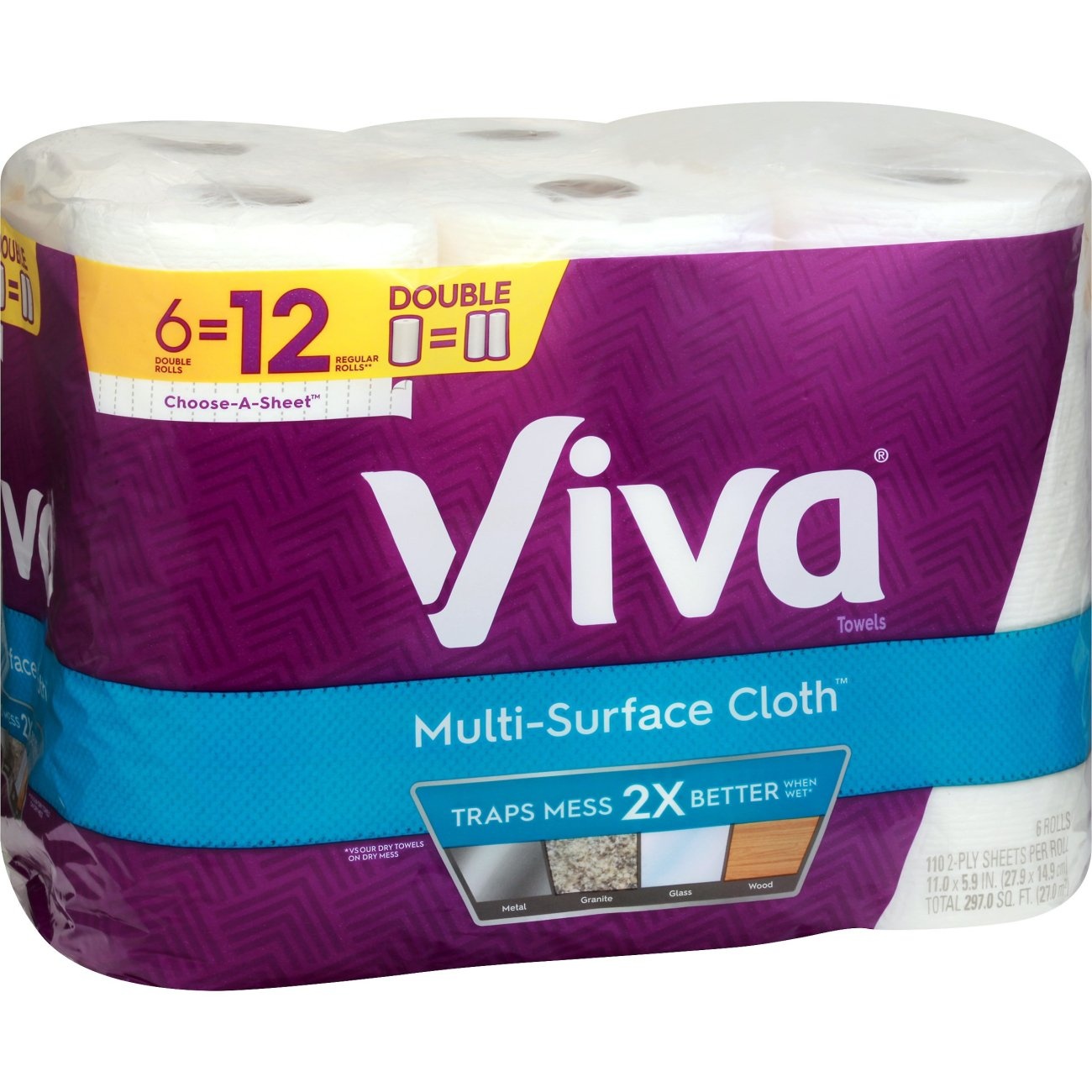 slide 1 of 1, Viva Multi-Surface Cloth Choose-A-Sheet Double Roll Paper Towels, 6 ct