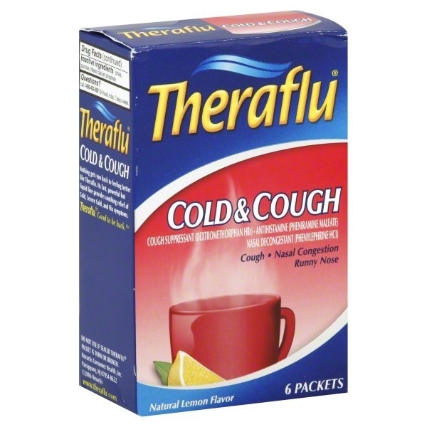 slide 1 of 1, Theraflu Packets Cold And Cough Natural Lemon Flavor, 6 ct