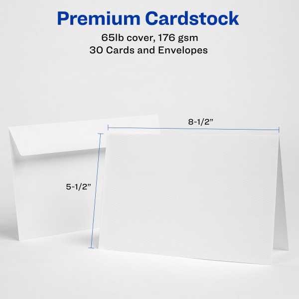 slide 6 of 7, Avery Half-Fold Textured Greeting Cards, White, 30 ct; 5 1/2 in x 8 1/2 in