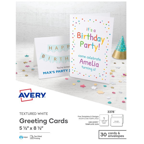 slide 1 of 7, Avery Half-Fold Textured Greeting Cards, White, 30 ct; 5 1/2 in x 8 1/2 in