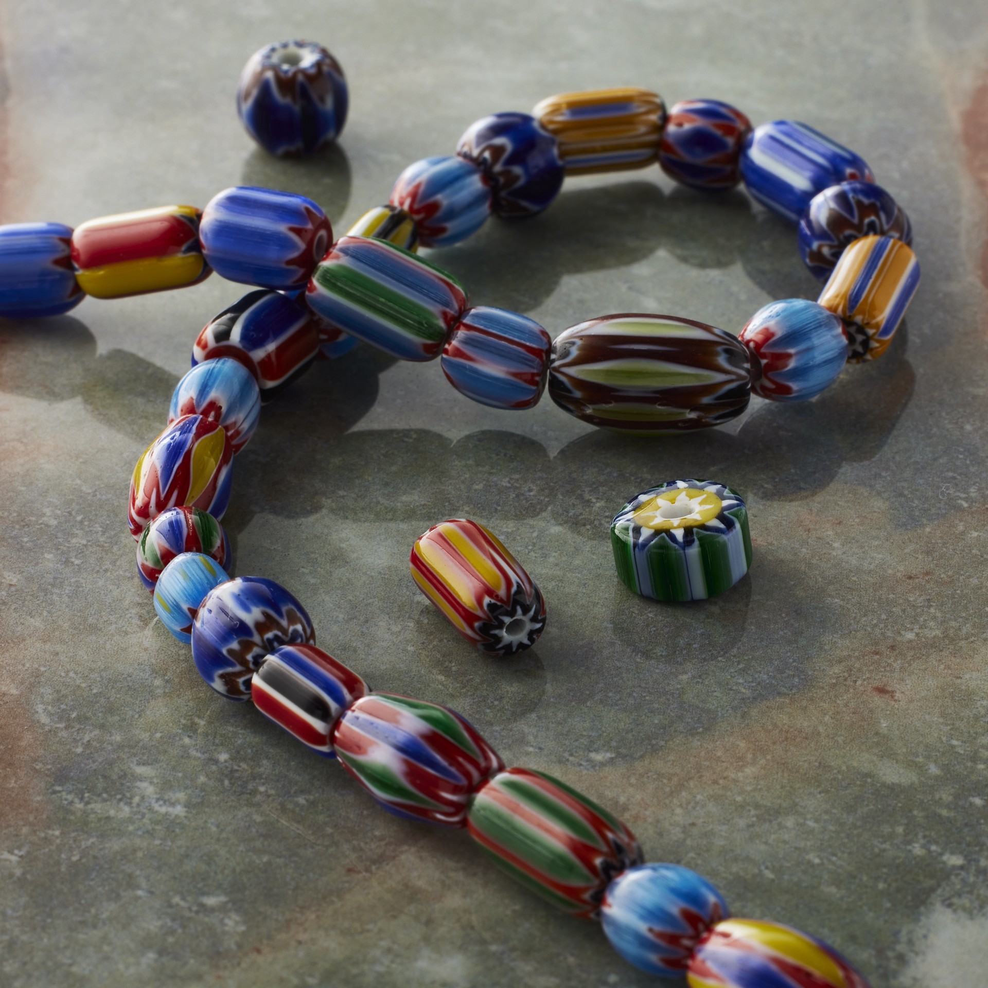 slide 3 of 3, Multicolor Geo Print Lamp Work Glass Mixed Beads By Bead Landing, 4mm-16mm