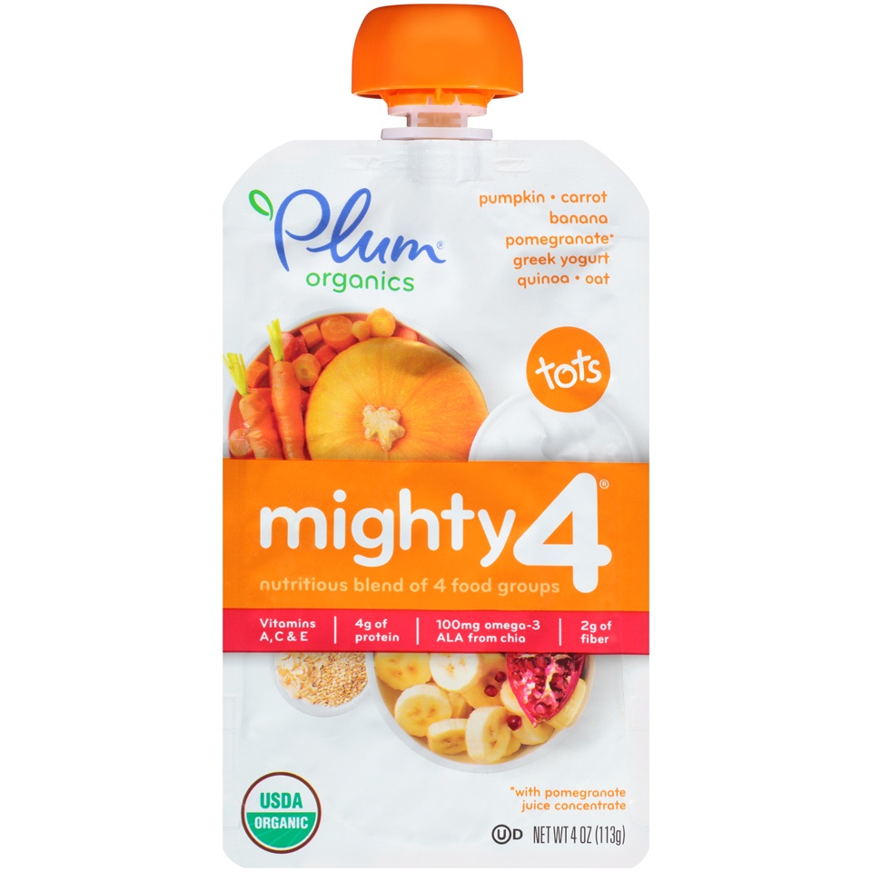 slide 1 of 1, Plum Mighty 4 Pumpkin Carrot Banana Pomegranate Greet Yogurt & Quinoa, 4 oz