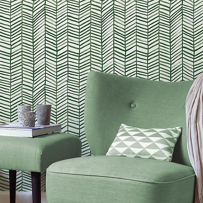 slide 1 of 9, RoomMates Cat Coquillette Herringbone Peel & Stick Wallpaper - Green/White, 1 ct