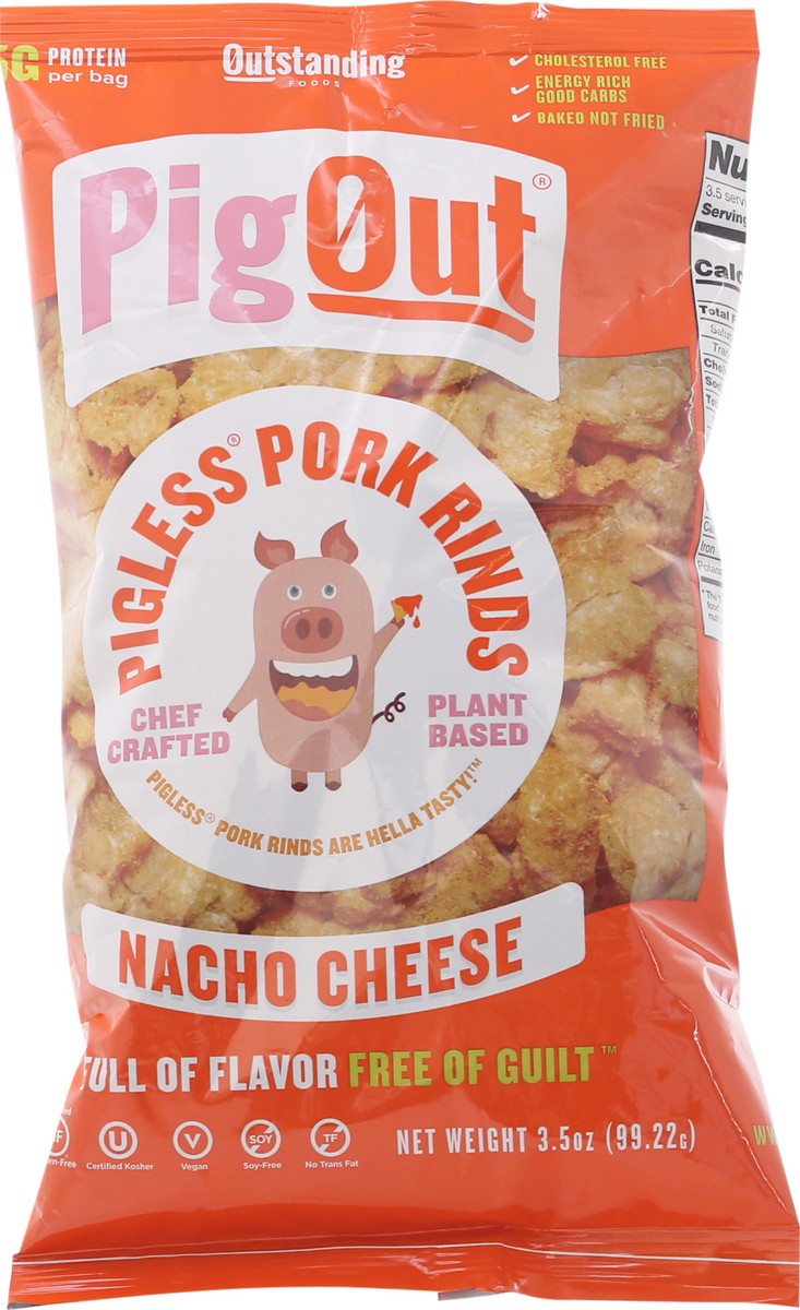 slide 6 of 9, Outstanding Foods Pig Out Pigless Nacho Cheese Pork Rinds 3.5 oz Bag, 3.5 oz