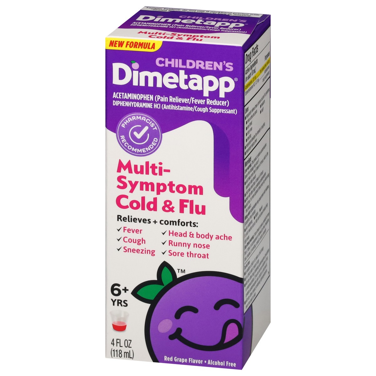 slide 12 of 13, Dimetapp Cold & Flu, Red Flavor, 6+ Yrs, Children's, Multi-Symptom, 4 fl oz
