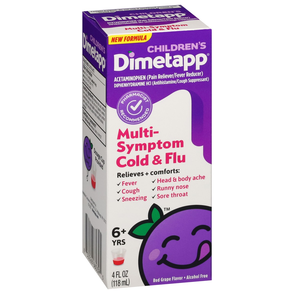 slide 13 of 13, Dimetapp Cold & Flu, Red Flavor, 6+ Yrs, Children's, Multi-Symptom, 4 fl oz