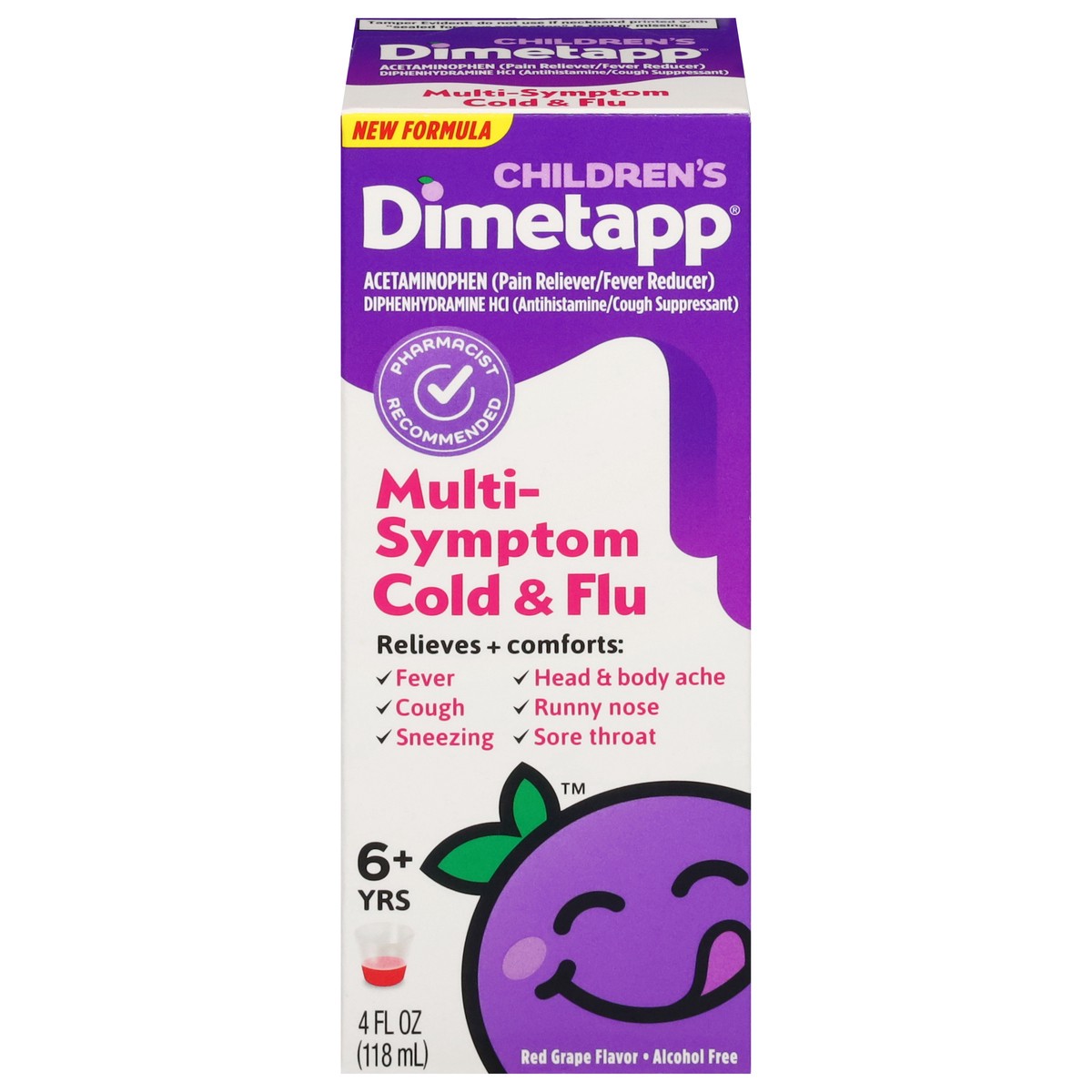 slide 10 of 13, Dimetapp Cold & Flu, Red Flavor, 6+ Yrs, Children's, Multi-Symptom, 4 fl oz