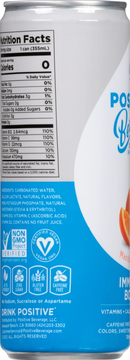 slide 11 of 13, Positive Beverage Immunity Boost Sparkling Mandarin Orange Electrolyte Beverage - 12 ct; 12 oz, 12 ct; 12 oz