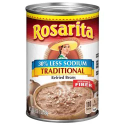 Rosarita Traditional 30% Less Sodium Refried Beans 16 oz