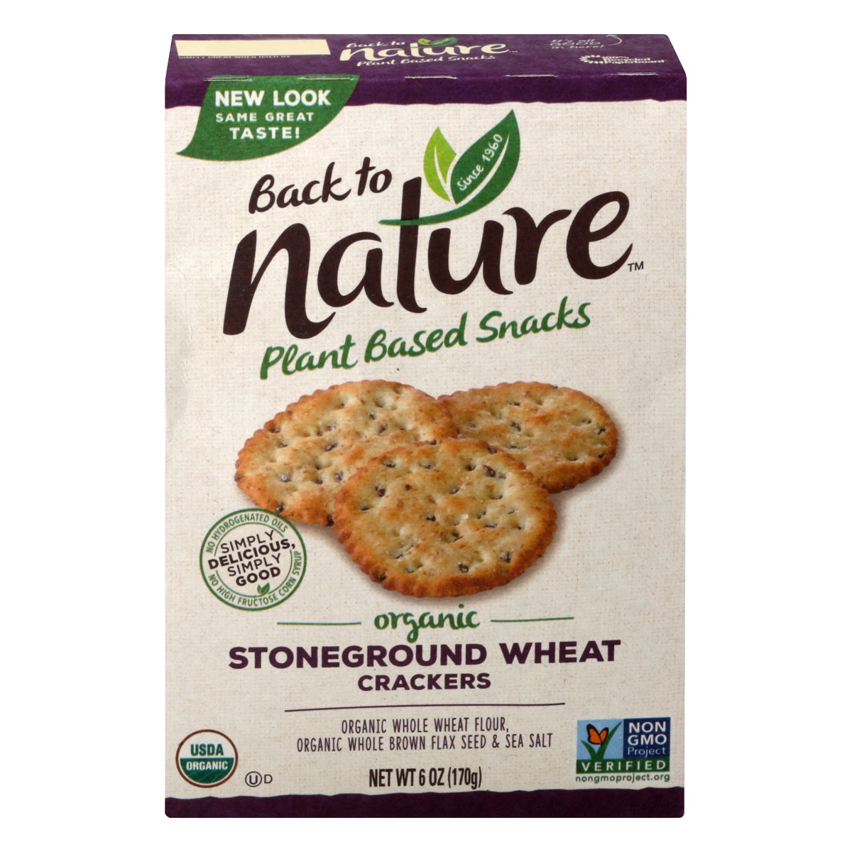 slide 1 of 5, Back to Nature Crackers, Organic, Stoneground Wheat, 6 oz