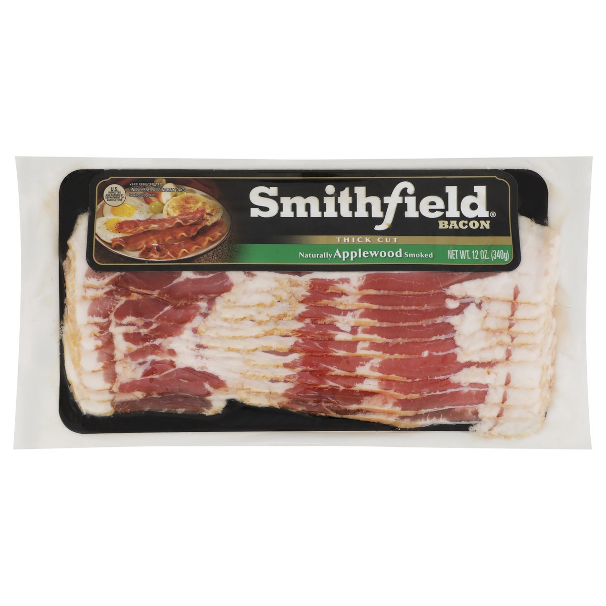 slide 1 of 1, Smithfield Naturally Applewood Smoked Thick Cut Bacon, 12 oz