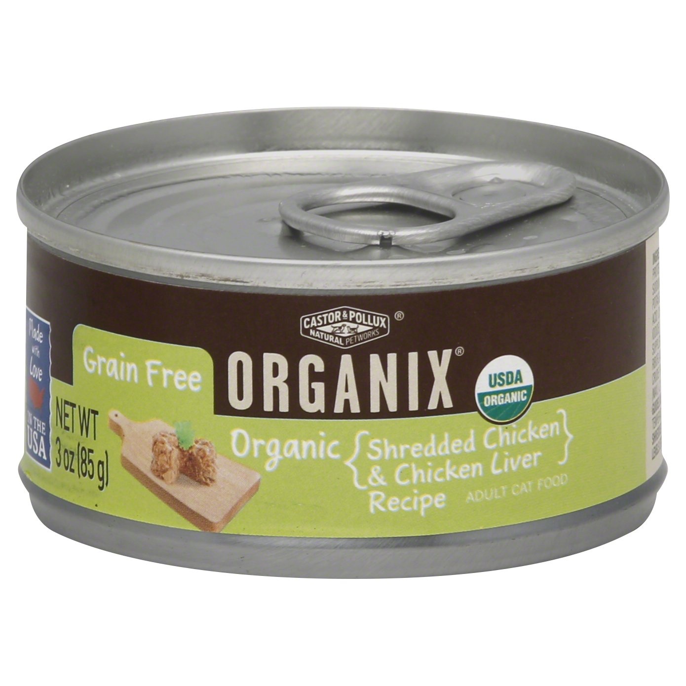 slide 1 of 1, Castor & Pollux Castor Pollux Organic Adult Cat Food Grain Free Shredded Chicken Chicken Liver Recipe, 3 oz