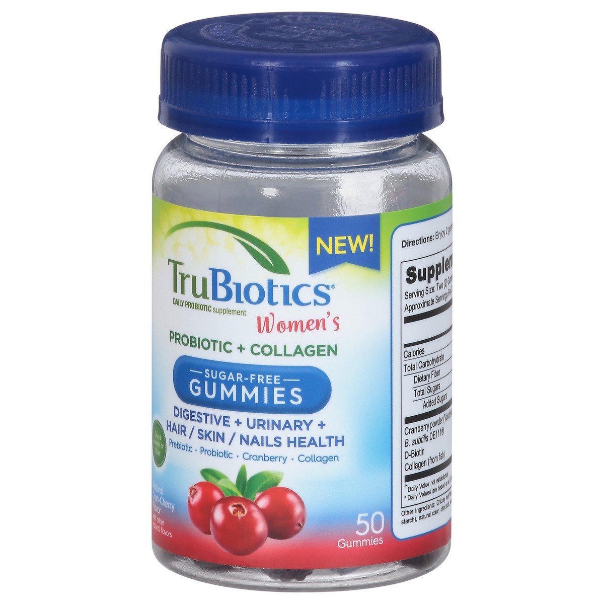 slide 5 of 9, TruBiotics Gummies Women's Sugar-Free Natural Cran-Cherry Flavor Probiotic + Collagen 50 ea, 50 ct