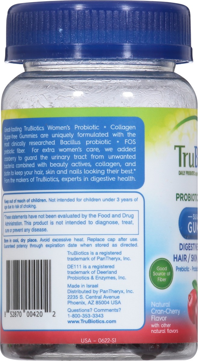 slide 9 of 9, TruBiotics Gummies Women's Sugar-Free Natural Cran-Cherry Flavor Probiotic + Collagen 50 ea, 50 ct