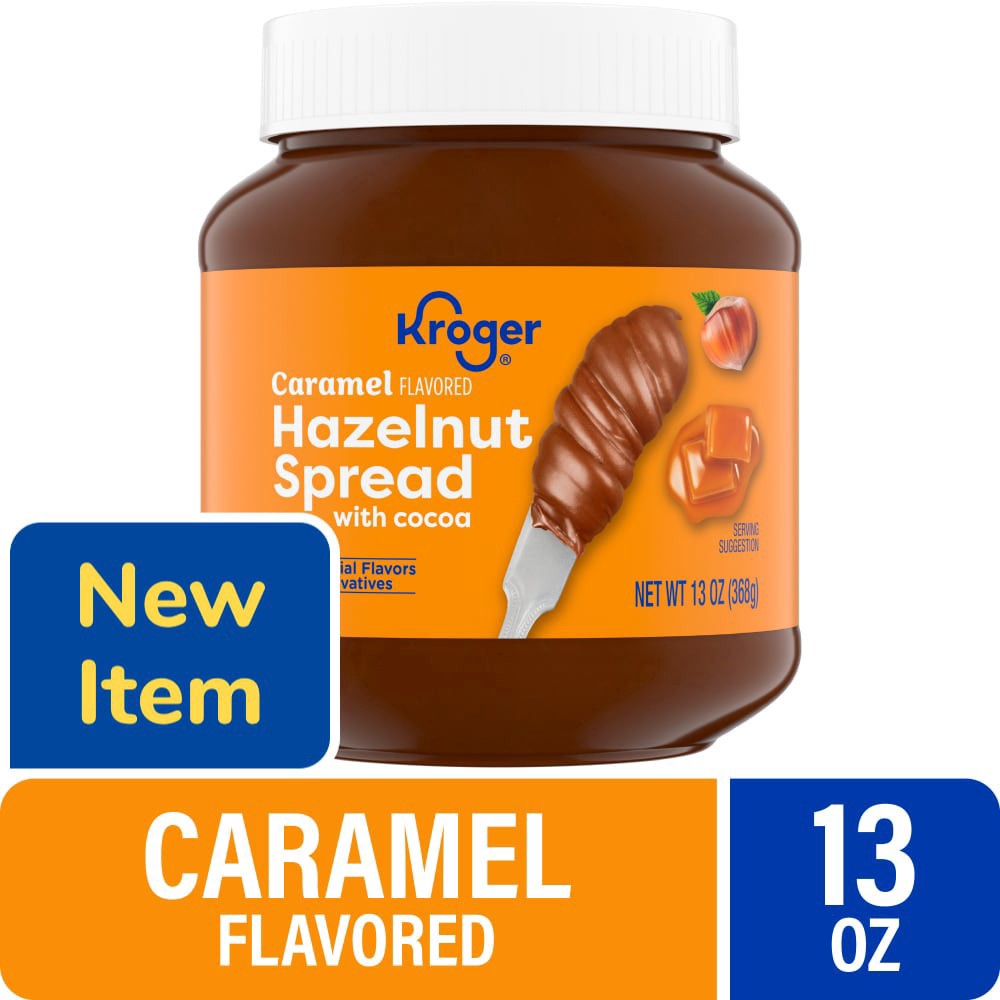 slide 2 of 3, Kroger® Caramel Flavored Hazelnut Spread with Cocoa, 13 oz