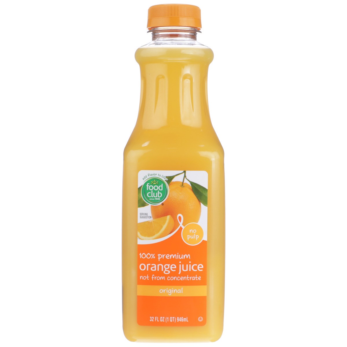 slide 3 of 9, Food Club Original No Pulp 100% Premium Orange Juice - 32 oz, 32 oz