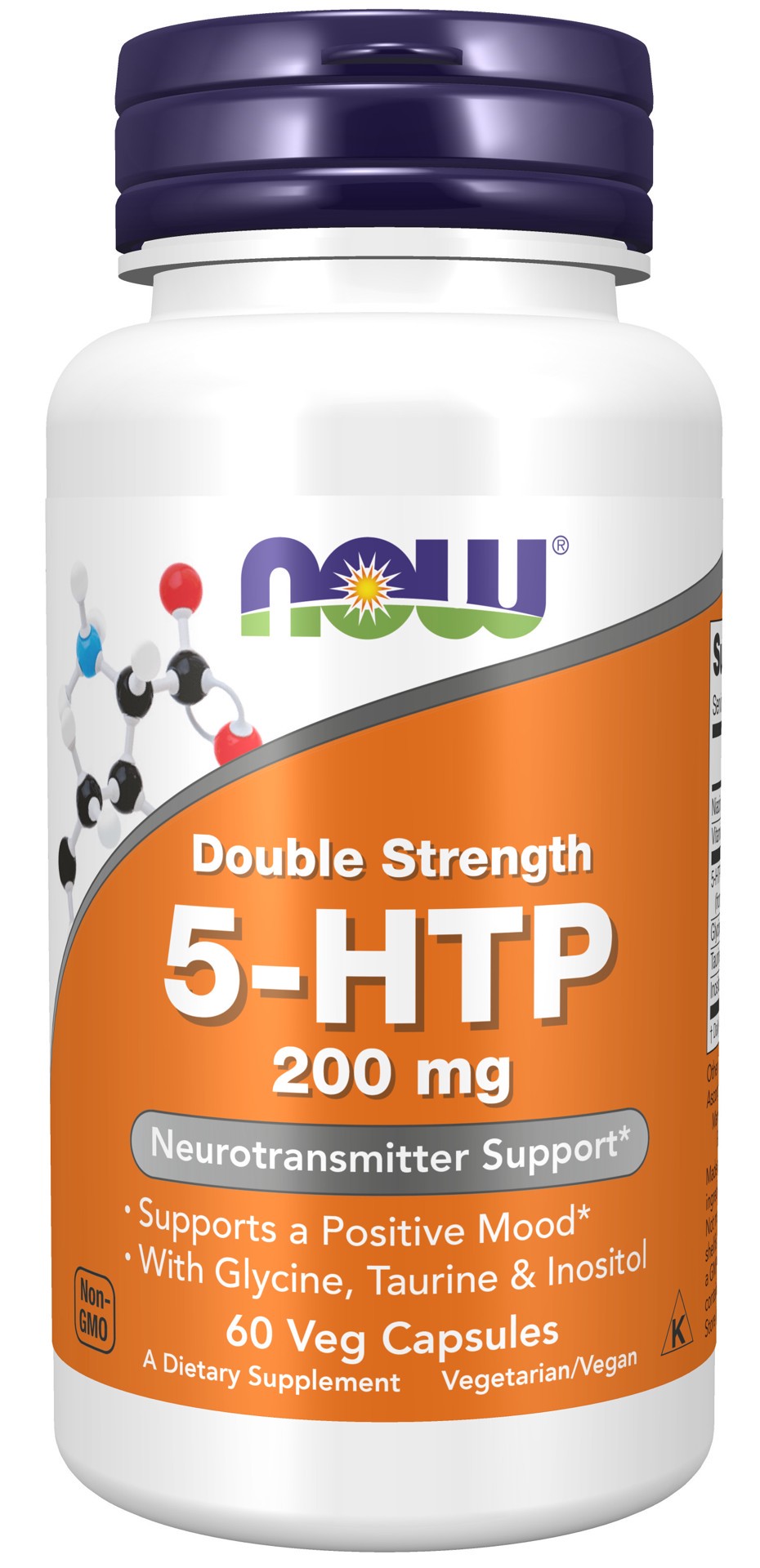 slide 1 of 4, NOW 5-HTP, Double Strength 200 mg - 60 Veg Capsules, 60 ct
