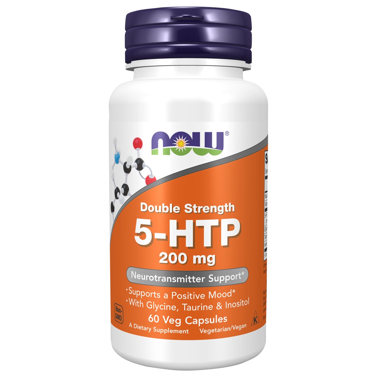 slide 1 of 4, NOW 5-HTP, Double Strength 200 mg - 60 Veg Capsules, 60 ct