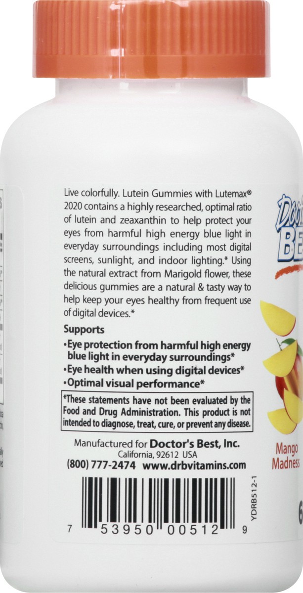 slide 5 of 11, Doctor's Best Lutemax 2020 Gummies Mango Madness Lutein & Zeaxanthin 60 ea, 60 ct