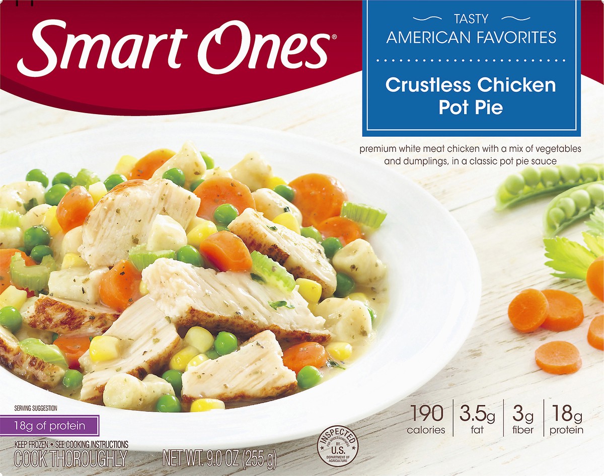 slide 6 of 9, Smart Ones Crustless Chicken Pot Pie Frozen Meal, 9 oz Box, 9 oz