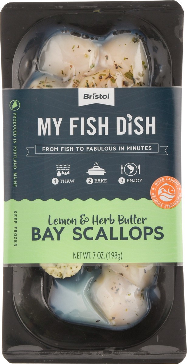slide 6 of 13, Bristol My Fish Dish Lemon & Herb Butter Bay Scallops 7 oz, 7 oz
