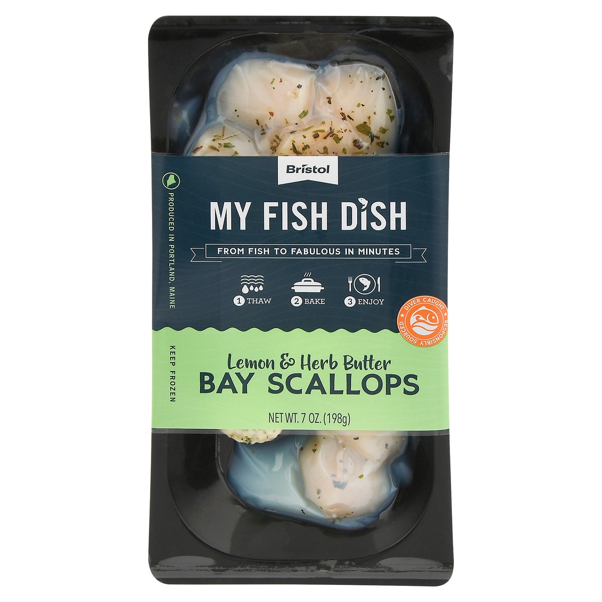 slide 1 of 13, Bristol My Fish Dish Lemon & Herb Butter Bay Scallops 7 oz, 7 oz
