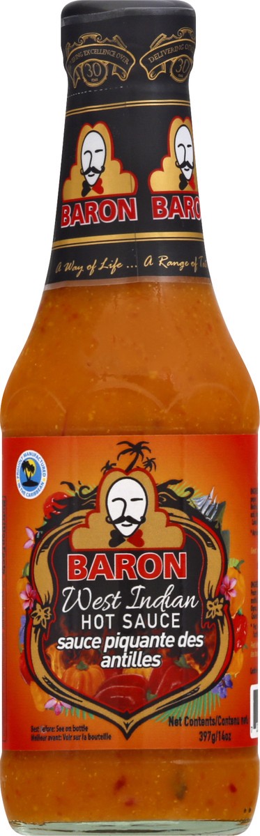 slide 1 of 13, Baron Hot Sauce, 397 g