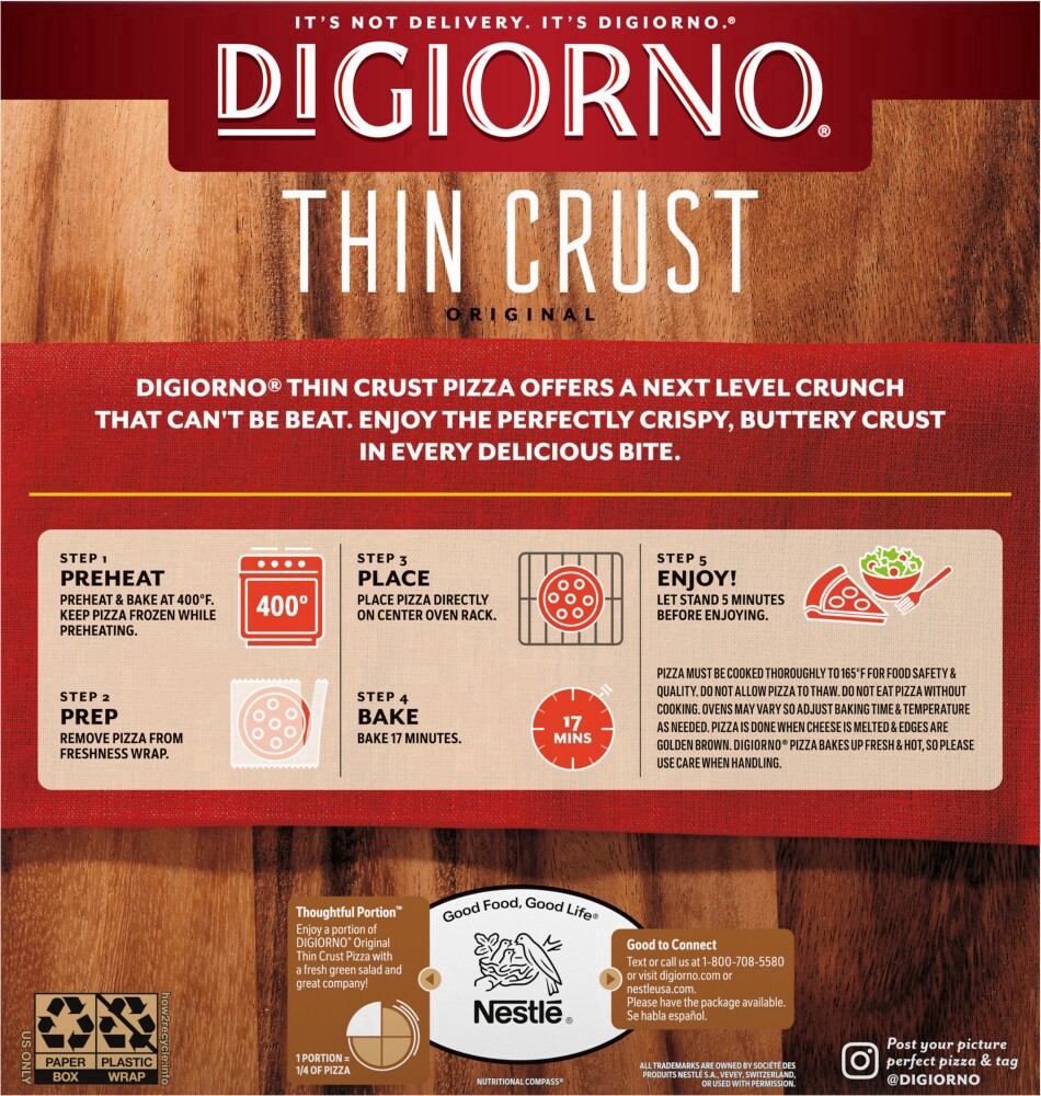 slide 2 of 2, DIGIORNO Classic Thin Crust Pepperoni Pza 16.9oz Package, 16.9 fl oz