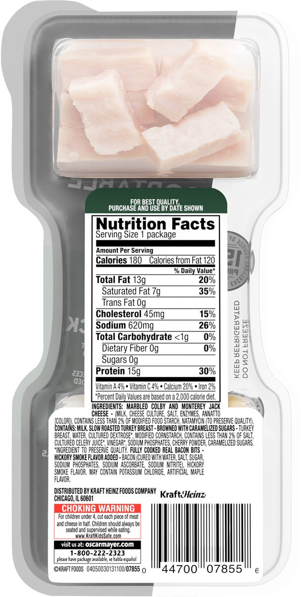 slide 9 of 9, P3 Portable Protein Snack Pack with Turkey, Bacon & Colby Jack Cheese, 2.1 oz Tray, 2.1 oz
