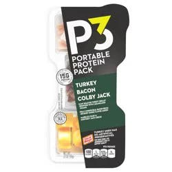 P3 Portable Protein Snack Pack with Turkey, Bacon & Colby Jack Cheese, 2.1 oz Tray