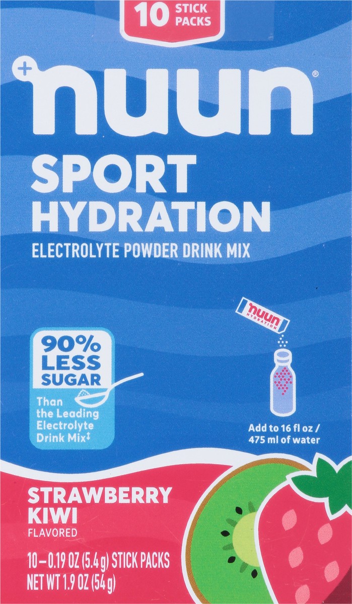 slide 8 of 13, Nuun Sport Hydration Strawberry Kiwi Flavored Electrolyte Powder Drink Mix 10 - 0.19 oz Stick Packs, 10 ct
