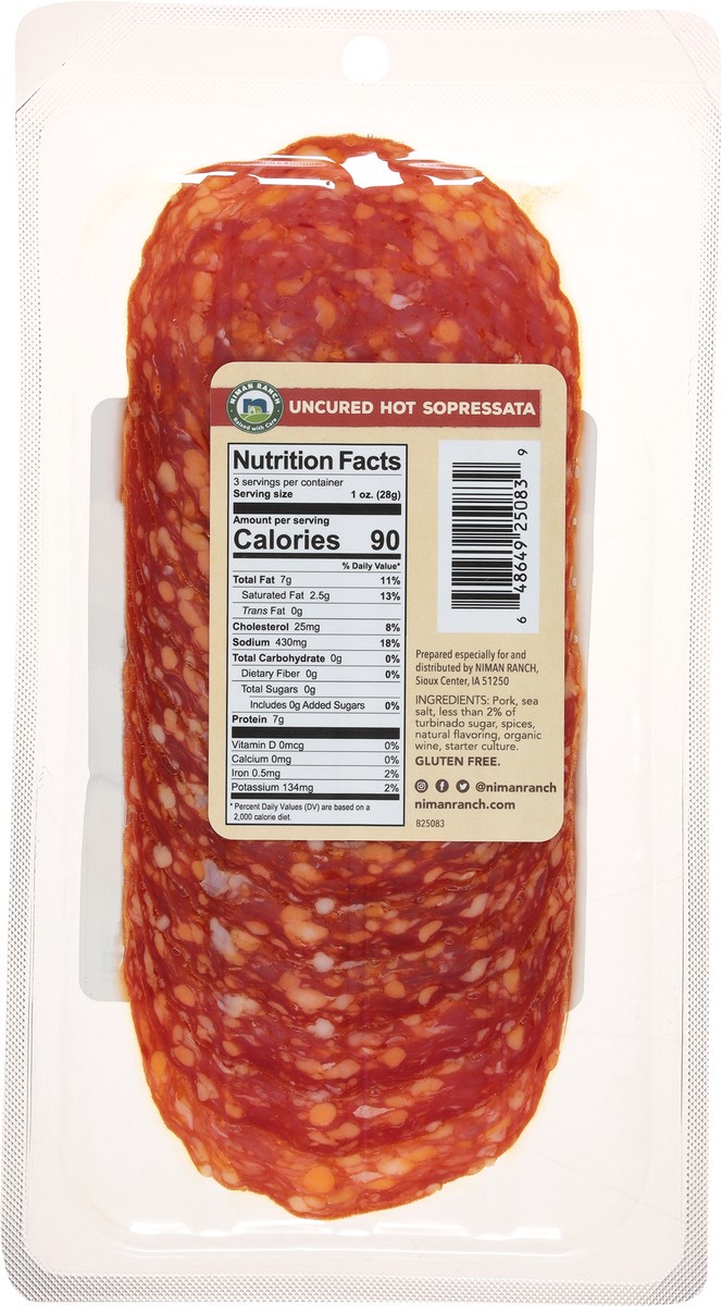 slide 7 of 13, Niman Ranch Uncured Hot Sopressata 3 oz, 3 oz