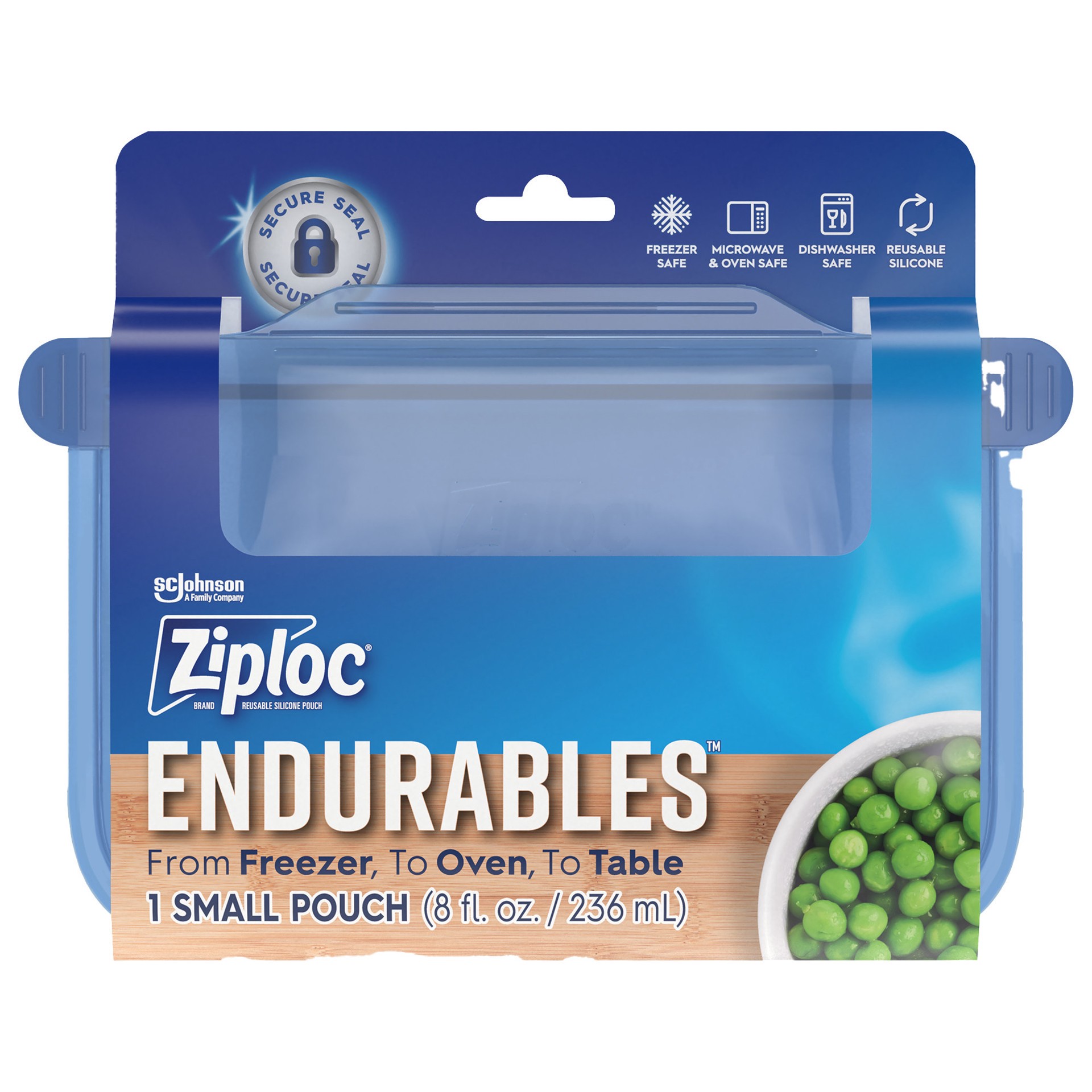 slide 1 of 1, Ziploc Endurables Pouch, Small Reusable Silicone Food Storage & Meal Prep Bag, 8 fl oz, 8 oz