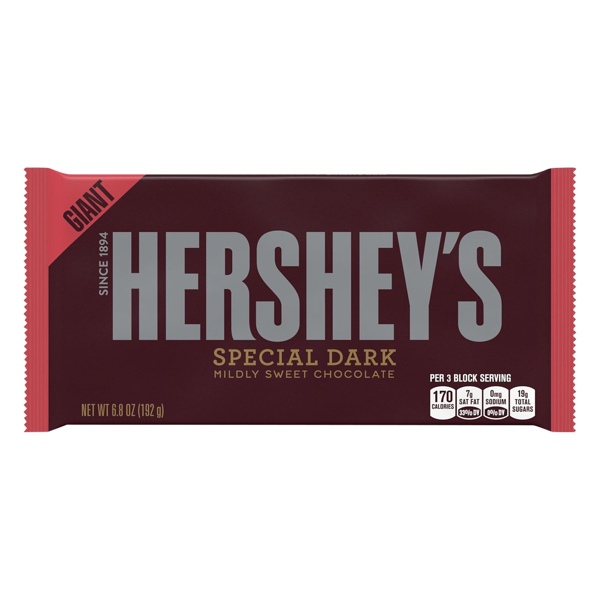 slide 1 of 1, Hershey's Special Dark Mildly Sweet Giant Chocolate Bar, 6.8 oz