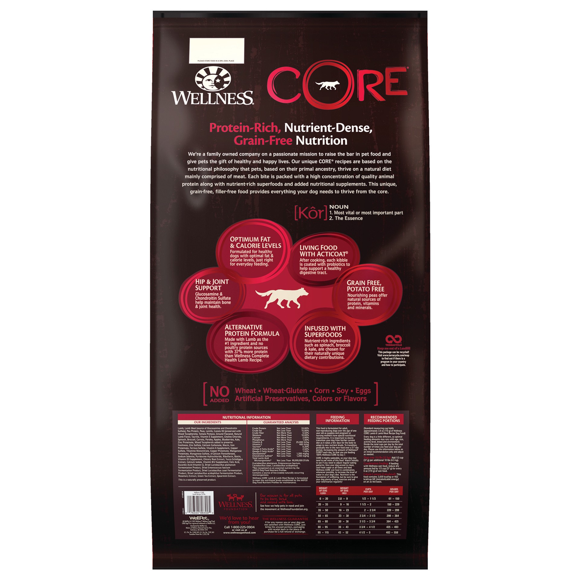 slide 3 of 5, Wellness CORE Natural Grain Free Dry Dog Food, Lamb, 22-Pound Bag, 22 lb