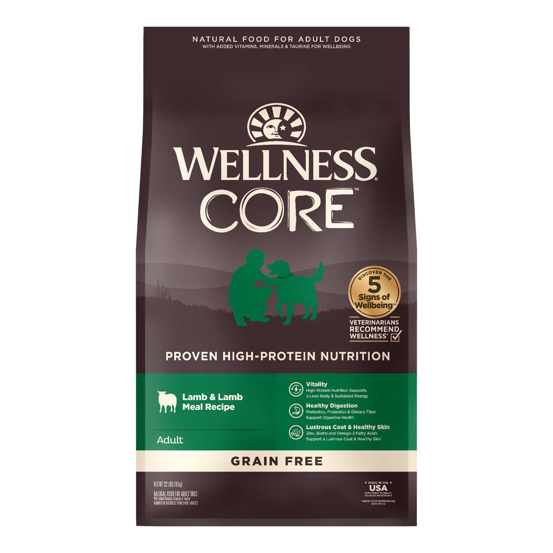 slide 1 of 5, Wellness CORE Natural Grain Free Dry Dog Food, Lamb, 22-Pound Bag, 22 lb